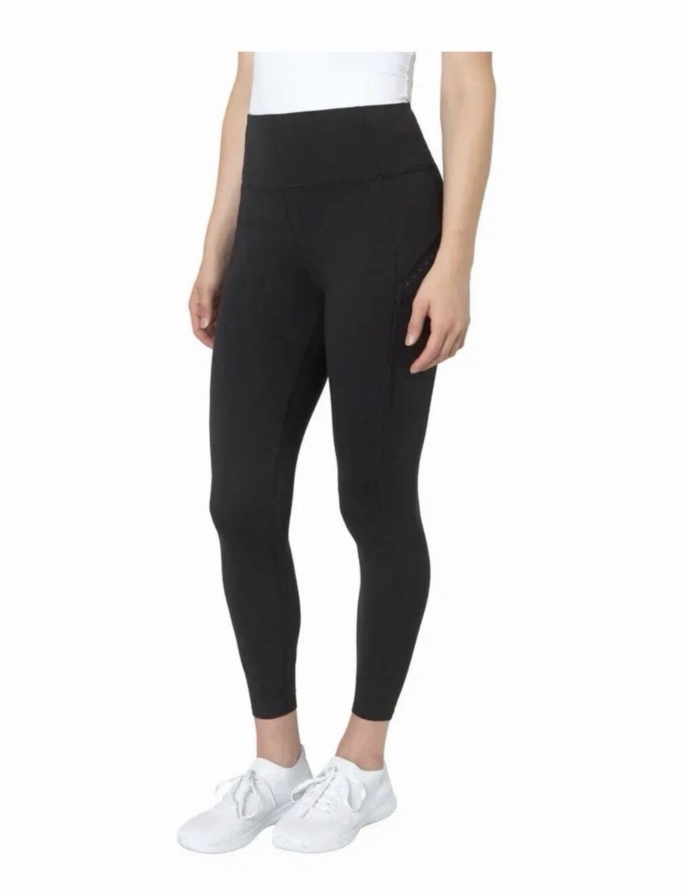Mondetta Women's Zip Side Pockets Cropped Legging, Black, Size XL